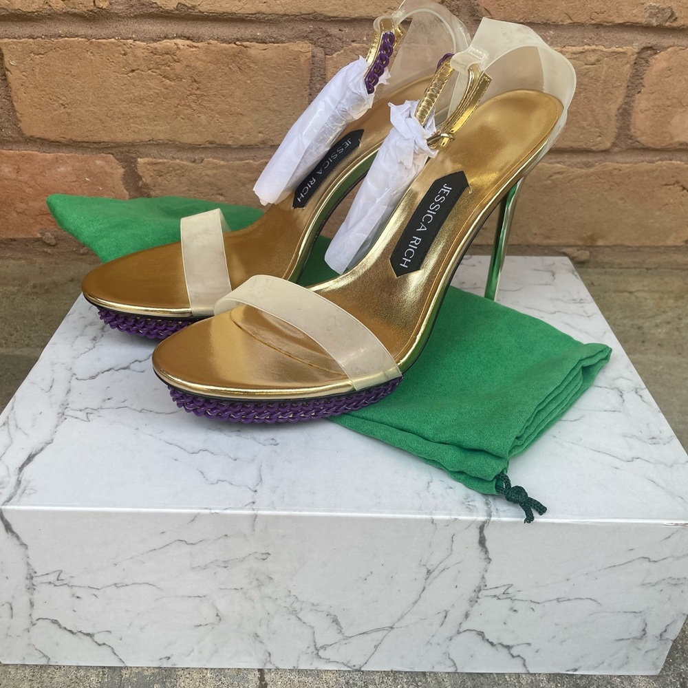 Jessica Rich Purple Platform Heels Size 40 Ankle Strap Clear Party Shoes size 40